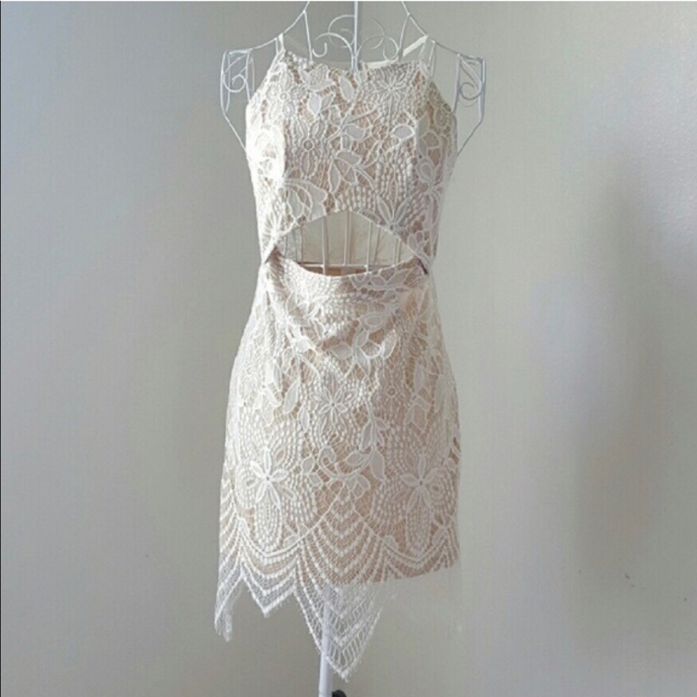 White Lace Cut-Out Halter Tank Dress - Small